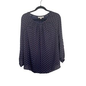 Loft Women's Blouse Top, Size L, Long‎ Sleeve, Dark Floral Print, Pleated Detail